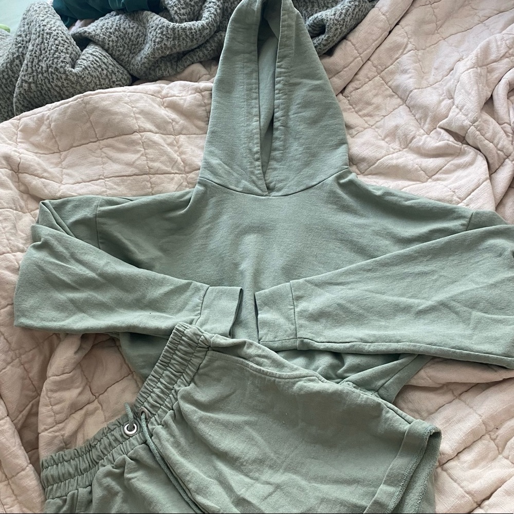 Matching Nasty Gal Set — Hoodie & Shorts; Sage Green!